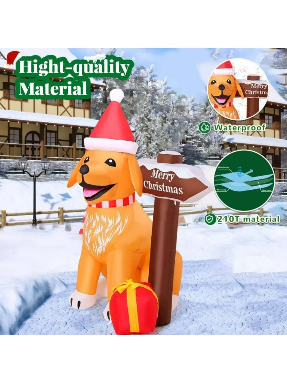 5FT Inflatable Golden Retriever Christmas Decor with LED Lights for Yard